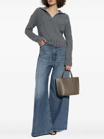 Etro Cashmere Polo Collar Sweater In Gray