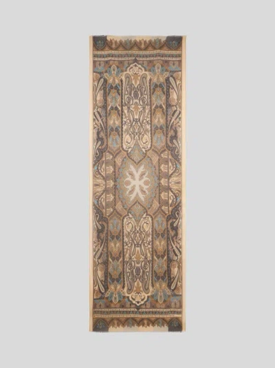 Etro , Cashmere Scarf With Paisley Motif, Man, Beige In Brown