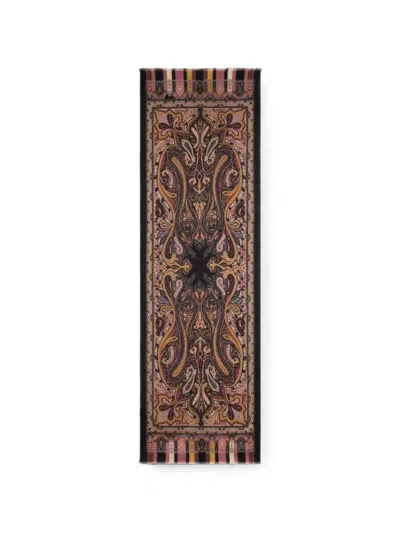 Etro Cashmere, Silk And Wool Scarf With Paisley Motif In Black