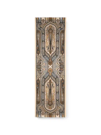 Etro Cashmere, Silk And Wool Scarf With Paisley Motif In Neutral