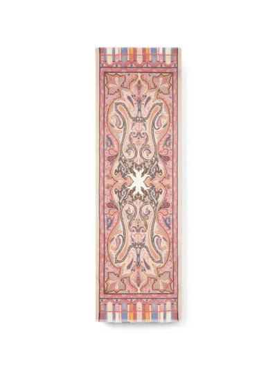 Etro Cashmere, Silk And Wool Scarf With Paisley Motif In Pink