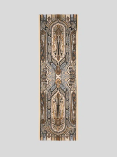 Etro , Cashmere, Silk And Wool Scarf With Paisley Motif, Woman, Cream