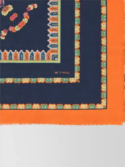 Etro Cashmere Silk Wool Shawl In Blue