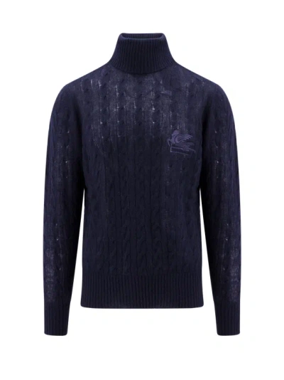 Etro Cashmere Sweater With Embroidered Logo In Blue