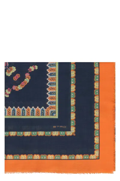 Etro Cashmere-blend Shawl Scarf With Circular Floral Paisley Design In Multi