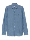 Etro Light Blue Linen Shirt With Embroidered Logo In Light Blue