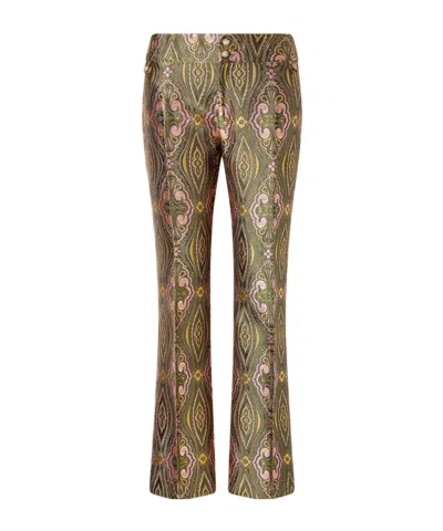 Etro Metallic Jacquard Crepe Straight-leg Pants In Gold