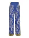 Etro High-rise Bandana Border-print Wide-leg Silk Pull-on Pants In Blue