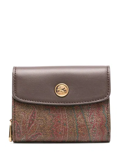 Etro Cedar Brown Textured Wallet With Concealed Fastening