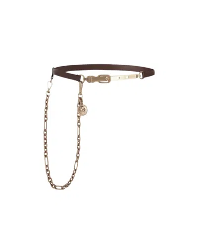 Etro Chain-link Detail Thin Leather Belt In Brown
