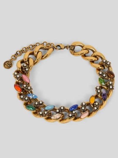Etro , Chain Necklace With Appliqués, Woman, Multicolour In Gold