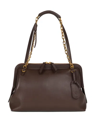 Etro Chain-trimmed Leather Shoulder Bag In Brown