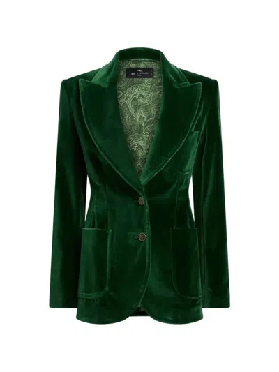 Etro Stretch-cotton Velvet Blazer In Green