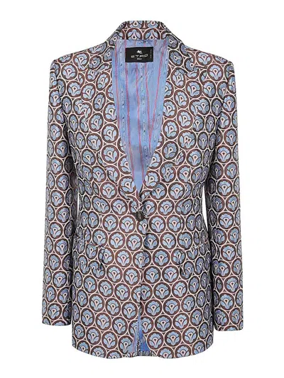 Etro Printed Blazer In Light Blue Multi