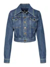 Etro Cropped Embroidered Denim Jacket In Blue