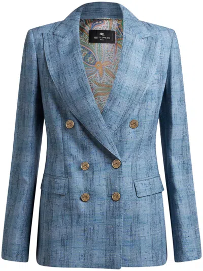 Etro Check Blazer In Blue