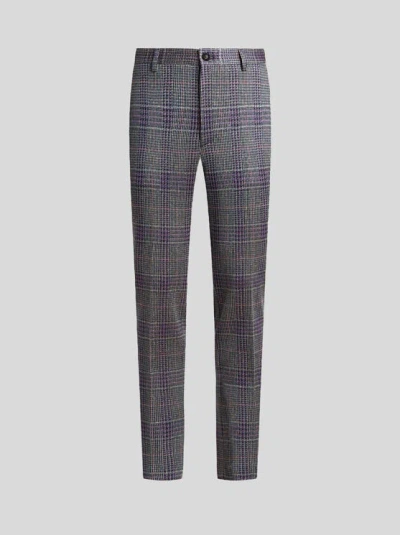 Etro , Check Cotton-blend Trousers, Man, Purple, Size 48