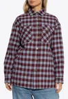 Etro Red And Light Blue Overshirt With Check Motif In Cotton Woman In Red