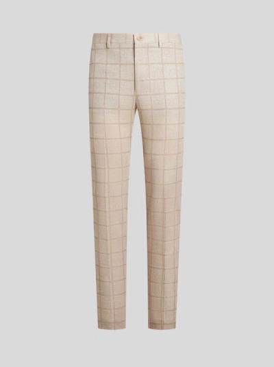 ETRO , CHECK LINEN-BLEND TROUSERS, MAN, BEIGE, SIZE 56