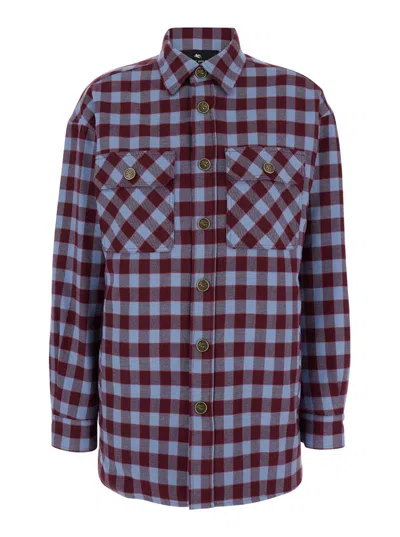 Etro Red And Light Blue Overshirt With Check Motif In Cotton Woman In Multi