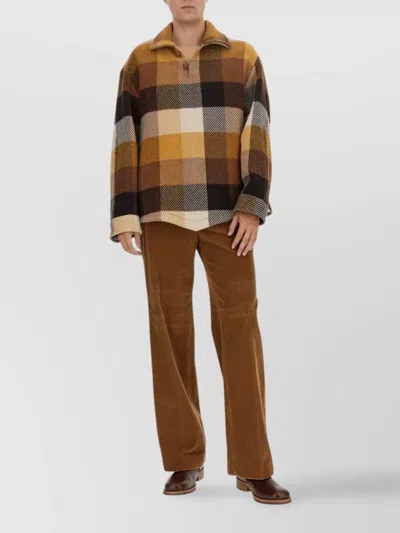 Etro Check Pattern Collared Neck Embroidered Detail Long Sleeves In Beige