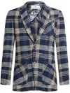 Etro Check-pattern Knit Blazer In Blue