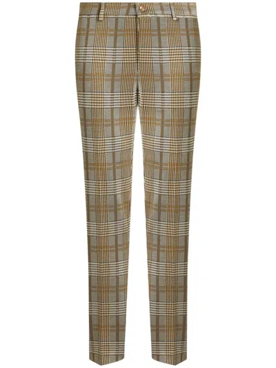 Etro Check Pattern Tailored Cotton Trousers In Brown