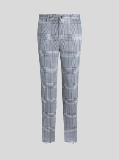 Etro Tailored Checked Trousers In Blue