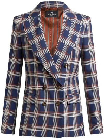 Etro Checked Wool Blazer In Blue
