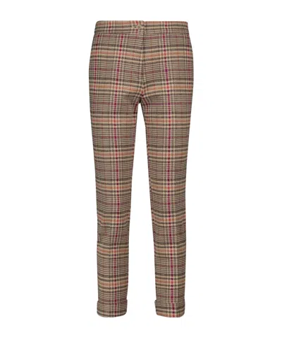 Etro Checked Cotton And Wool Slim Pants In Brown