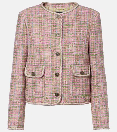 Etro Checked Cotton-blend Tweed Jacket In Pink