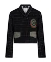 Etro Black Cropped Jacket With Embroidery And Check Motif In Wool Blend Woman In White