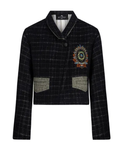 ETRO ETRO FLORAL EMBROIDERED CHECKED COAT