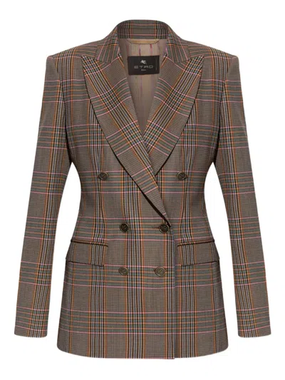 Etro Checked Double-breasted Blazer In Multi