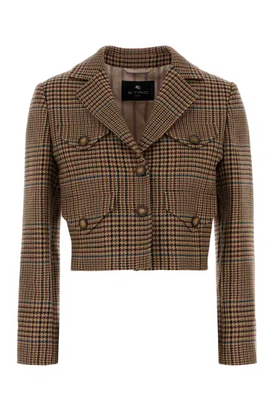 Etro Checked Embroidered Wool Blazer