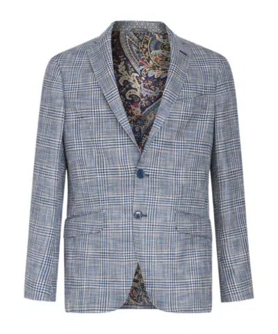 Etro Checked Houndstooth Blazer In Blue