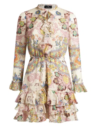 ETRO ETRO CHECKED SILK MINIDRESS WITH FLORAL