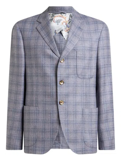 Etro Checked Single-breasted Blazer In Blue