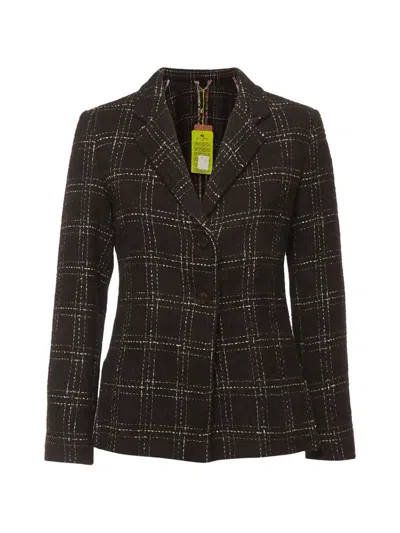 Pre-owned Etro Checked Single-breasted Blazer In Brown