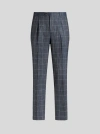 Etro Checked Slub Trousers In Navy Blue