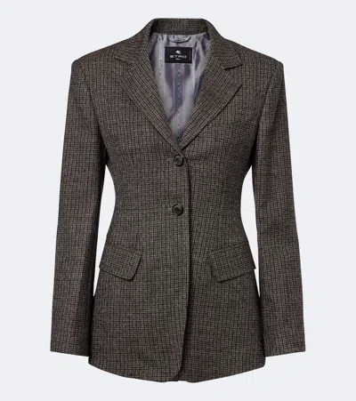 Etro Checked Wool Blazer In Brown