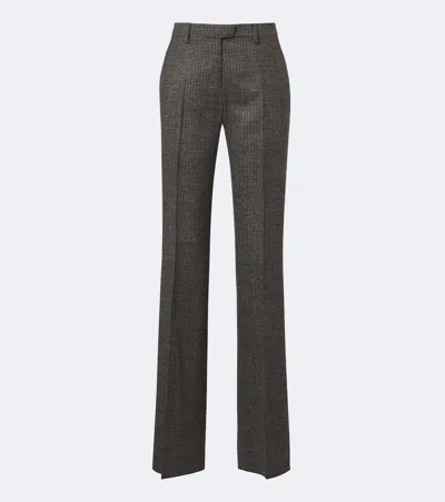 Etro Checked Wool Straight Pants In Brown