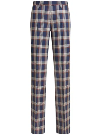 Etro Checkered Trousers In Blue