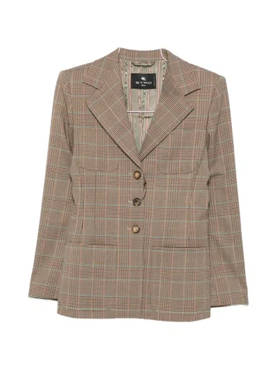 Etro Check-pattern Blazer In Brown