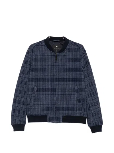 Etro Check-pattern Bomber Jacket In Blue