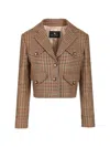 Etro Check-pattern Cropped Jacket In Brown