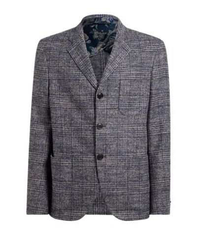 Etro Check-pattern Notched-lapel Blazer In Gray
