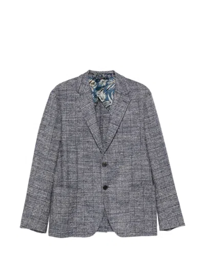 Etro Check-pattern Notched-lapel Blazer In Grey
