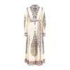 Etro Cotton Poplin Maxi Dress With Paisley Medallion And Contrasting Belt In Blue