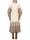 Etro Printed Cotton Midi Shirt Dress W/belt In Beige